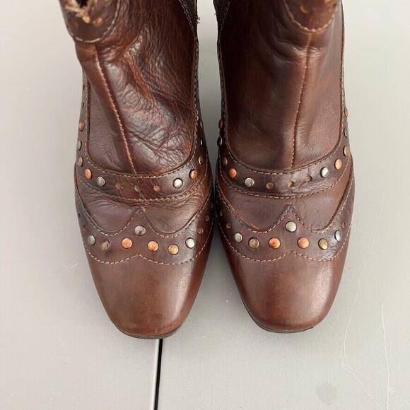 Sesto Meucci Boots Womens US 5.5M Brown Studs Side Zip Leather Heels Ankle - Picture 3 of 9